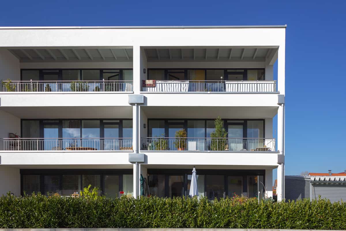 Modern apartment architecture in south German Bavaria autumn sunshine day