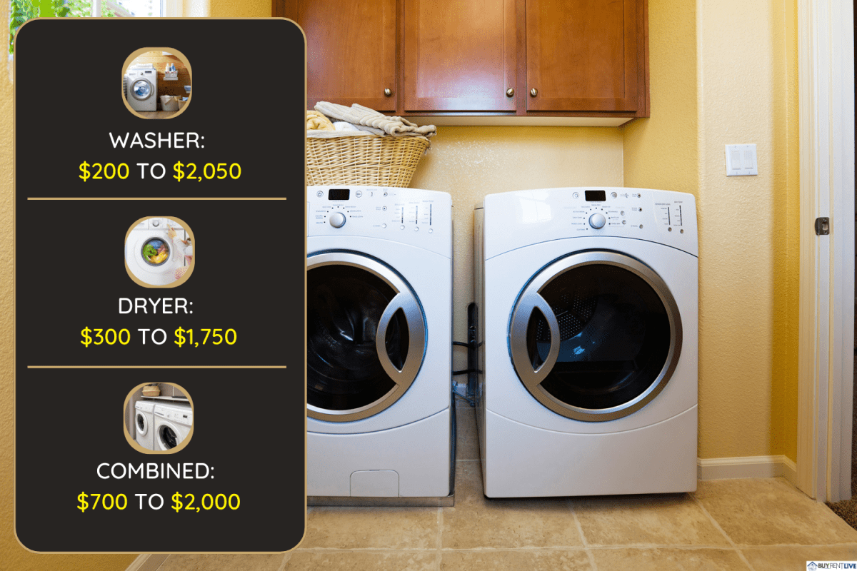 White modern washer and dryer in home's laundry room, How Much Are Apartment Size Washers And Dryers? [3 Options To Choose From]